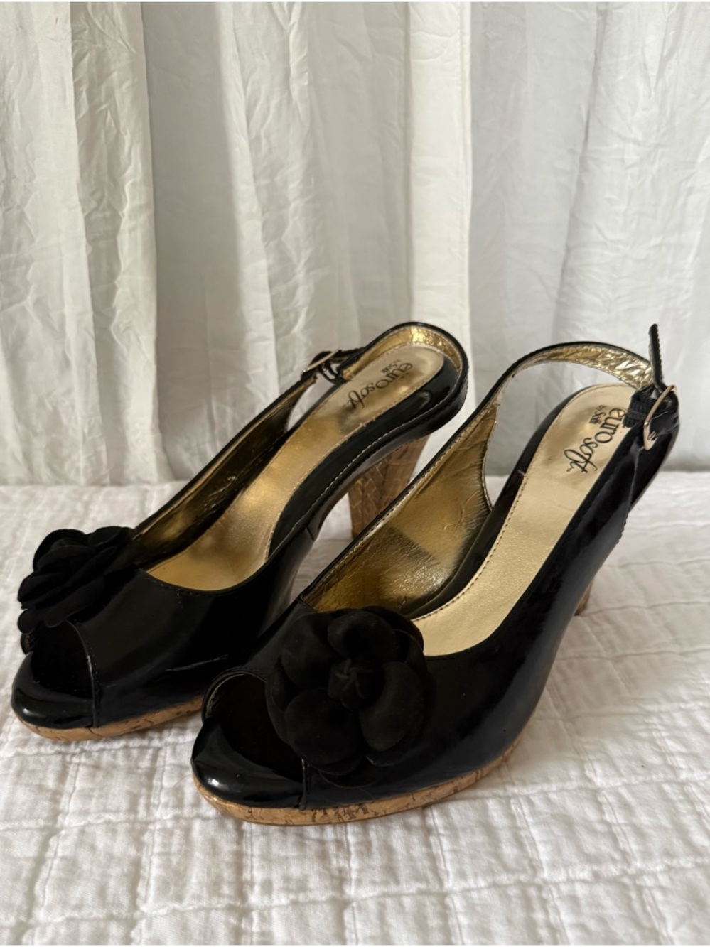 Eurosoft by Sofft black patent leather slingback heels, size 8.5
